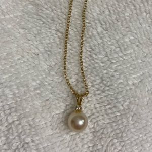 Rose gold Pearl and diamond 14k necklace pendant